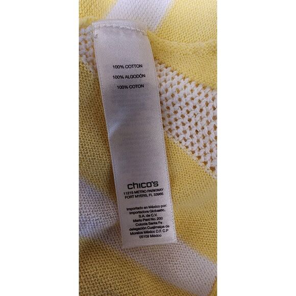 Zenergy By Chico's Striped Knit/Mesh Sweater Yellow/White Roll-Tab Sweater 2-L - Picture 4 of 7